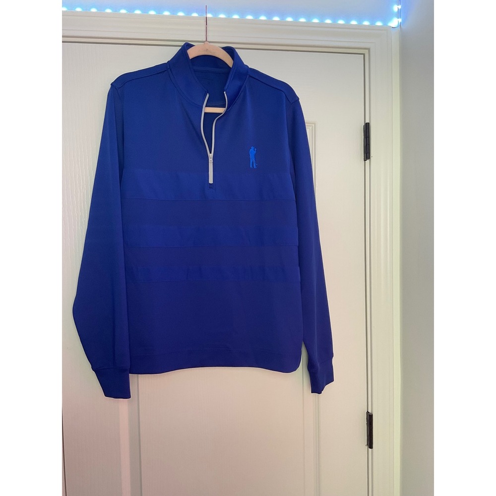 U Suck at Golf Mens Quarter Zip Pullover Royal Blue Striped Golf Shirt Size M